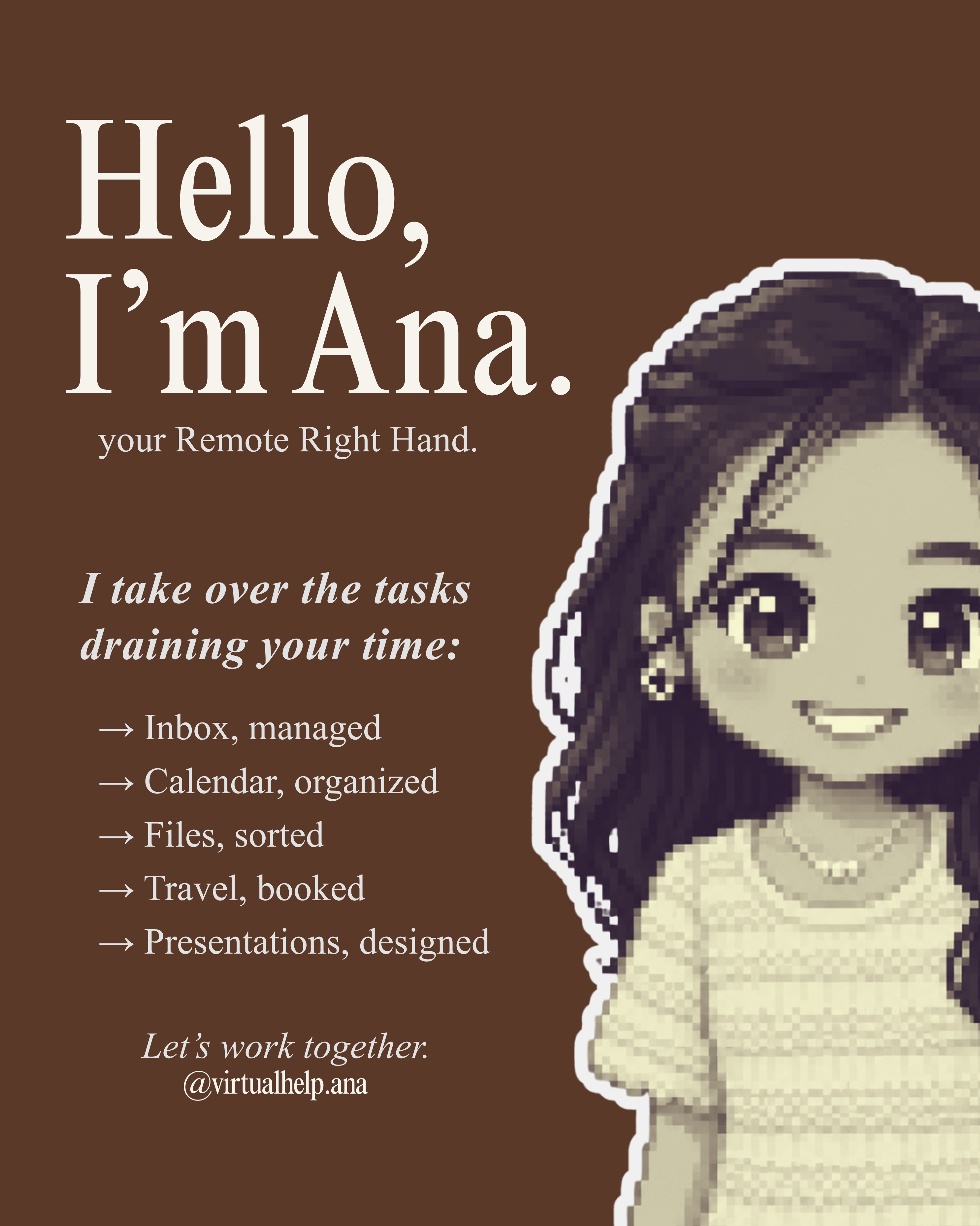 Social media introduction post with pixel art character